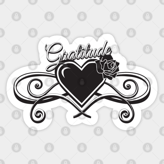 Gratitude Heart with Rose Black & White Sticker by KEWDesign